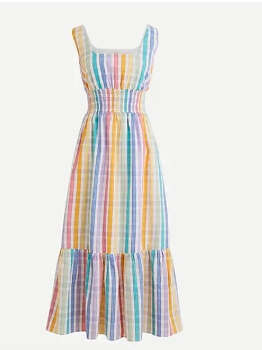 JCrew rainbow gingham Square-neck Midi Dress Size 6 Chic Cottagecore Preppy Boho